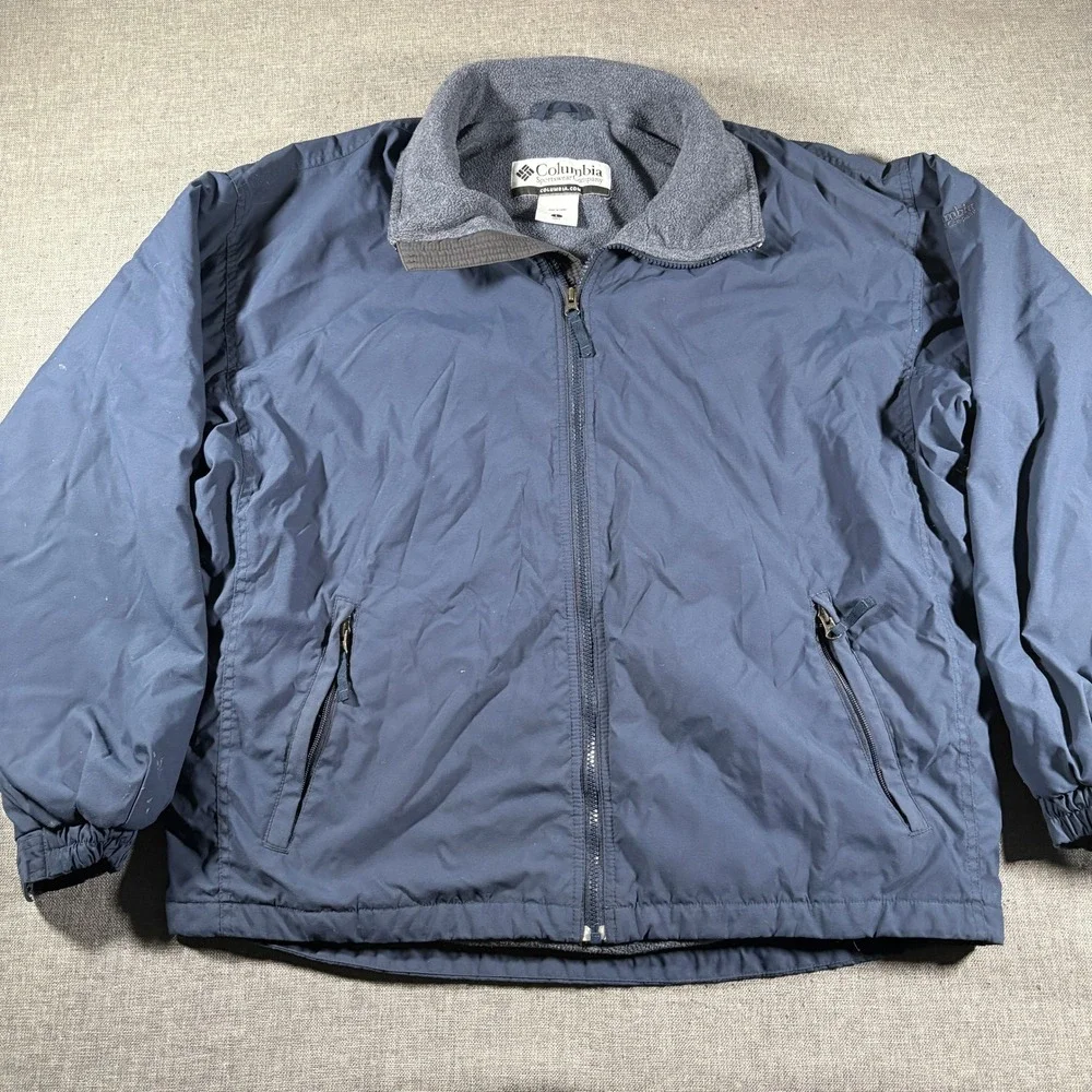 Columbia Full Zip Jacket Mens Large Navy‎ Blue Fleece Lined Heavyweight Outdoor